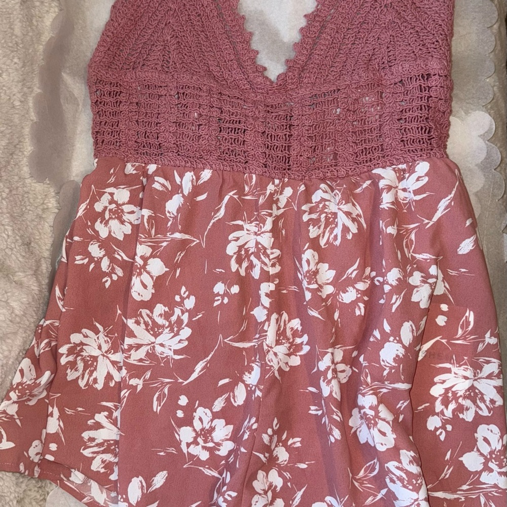 *3 for $5* Pink Floral Crochet Top Romper